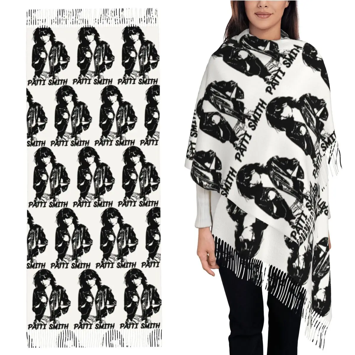 

Шарф Patti Smith, шарфы с кисточками, женские мягкие теплые шали и накидки, длинная осенне-зимняя шаль