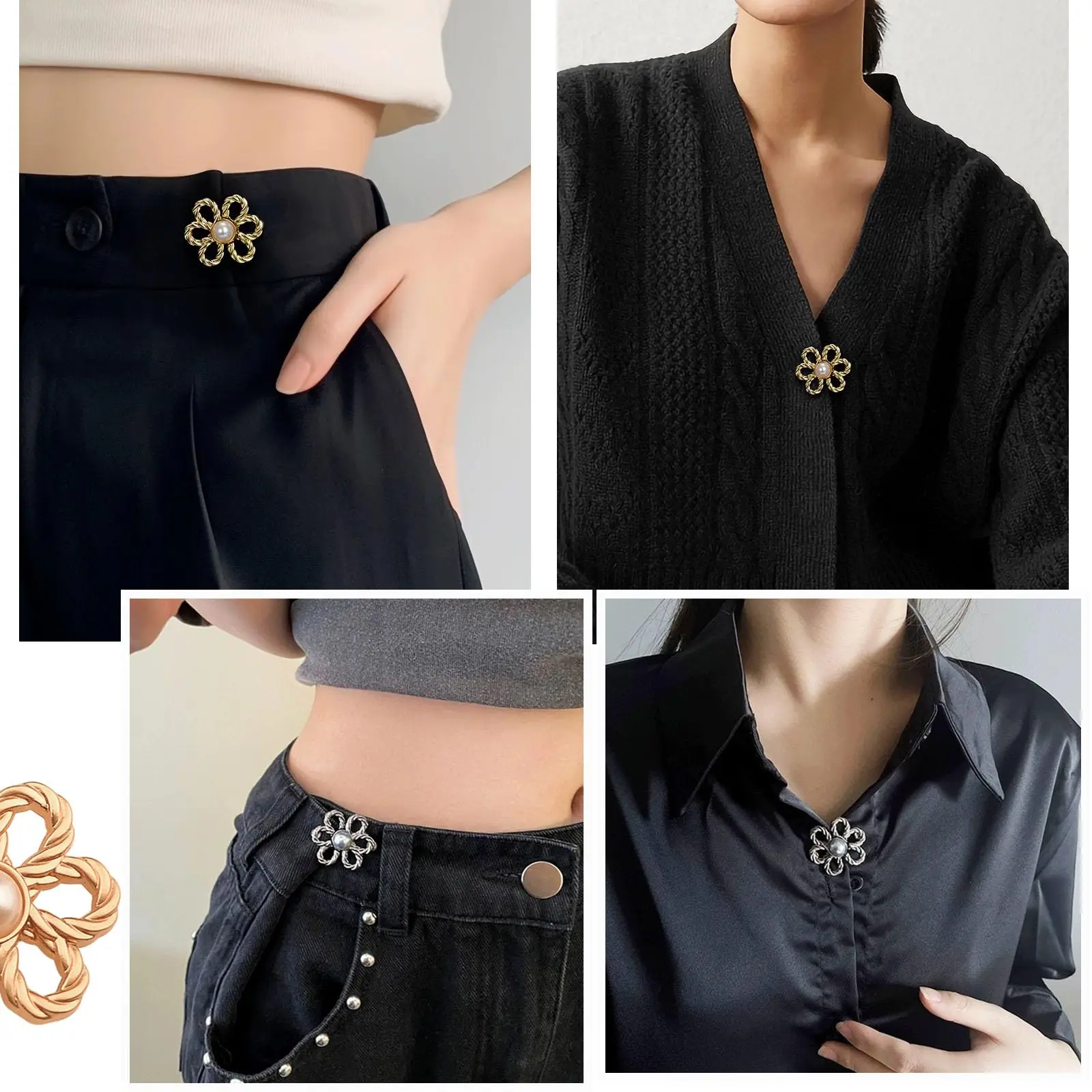 8 مجموعات زهرة الجينز زر بانت الخصر المشدود قابل للتعديل الخصر مشبك مجموعات لا خياطة ولا أدوات انفصال زر الزخرفية