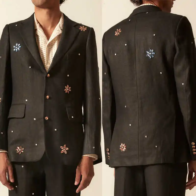 

Sparkling Women Suits 2 Pieces Jacket Pants Single Breasted Notch Lapel Crystals Prom Ladies Business Office Customized