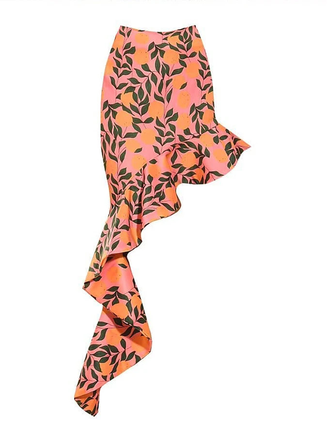 Orange Sexy Women Bikini Leaf Print Deep Three-dimensional Flower Fold Split  Fashion beach Swimsuit And Cover-up 2023 Summer