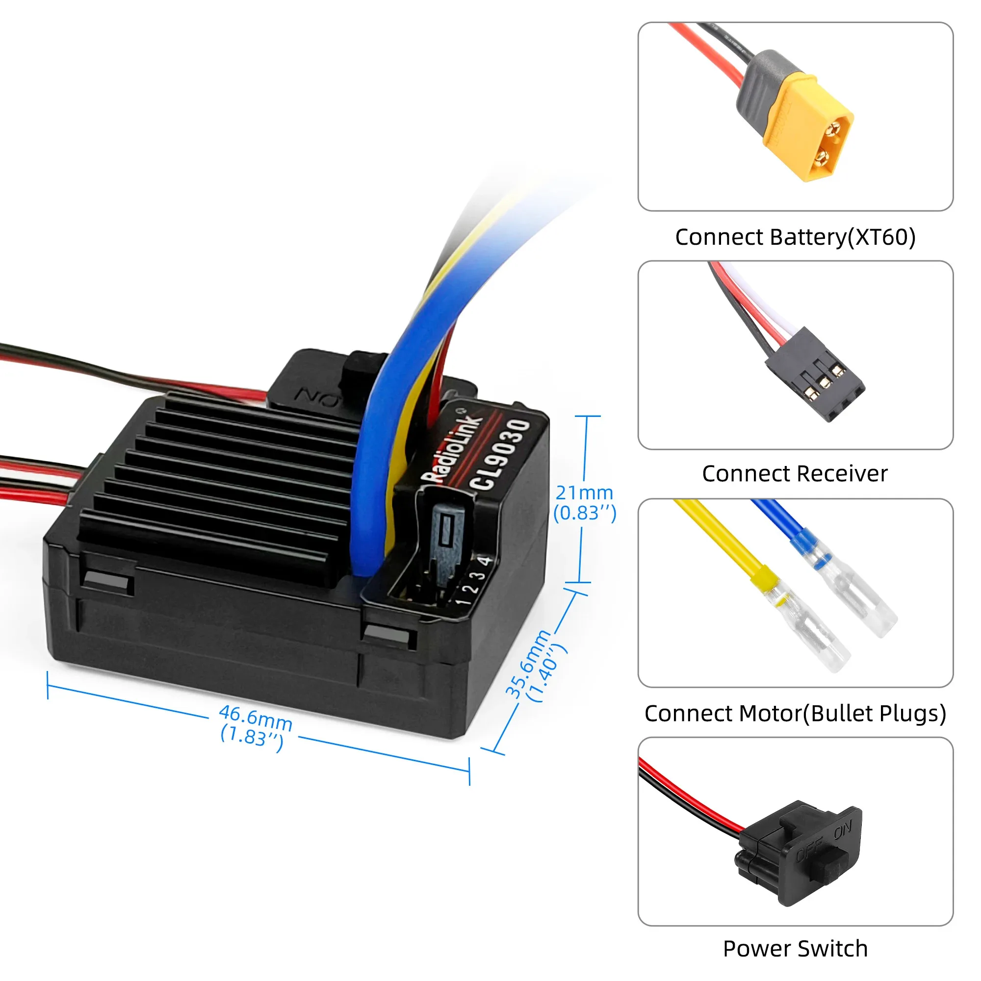 Radiolink CL9030-Contrôleur de Vitesse ESC Étanche, 90A, Brossé, BEC 2-4S, pour Voiture, Camion, Bateau 1/10, 380, 540, 550, Pièce de Moteur, 560/570 RC