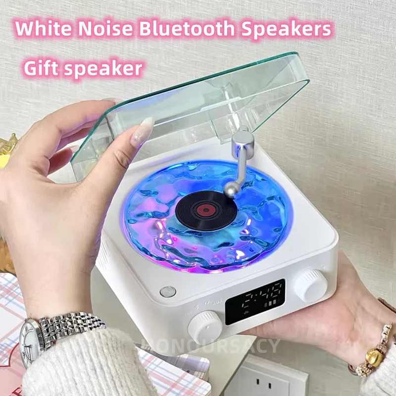 

KW03 Portable Vintage Sleep Aid Speaker Subwoofer with RGB Colorful Lamp Clock Display White Noise Bluetooth Speakers Support TF