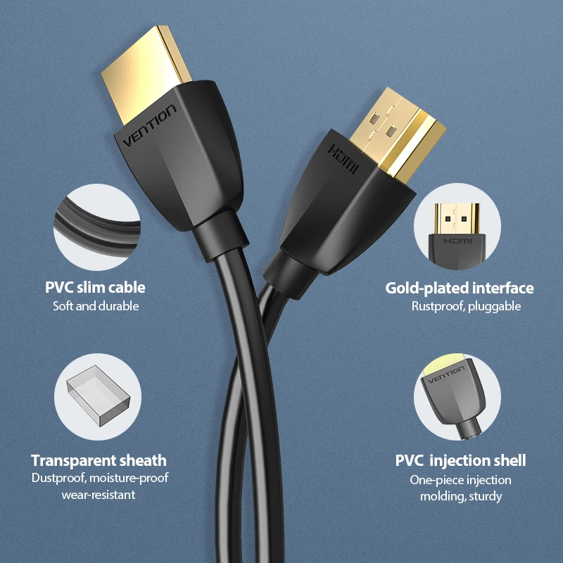 Kabel HDMI Vention Slim HDMI do HDMI 2.0 HDR 4K @ 60Hz do przedłużacza Splitter 1080P kabel do PS4 projektor HDTV 1.5m 3m kabel HDMI