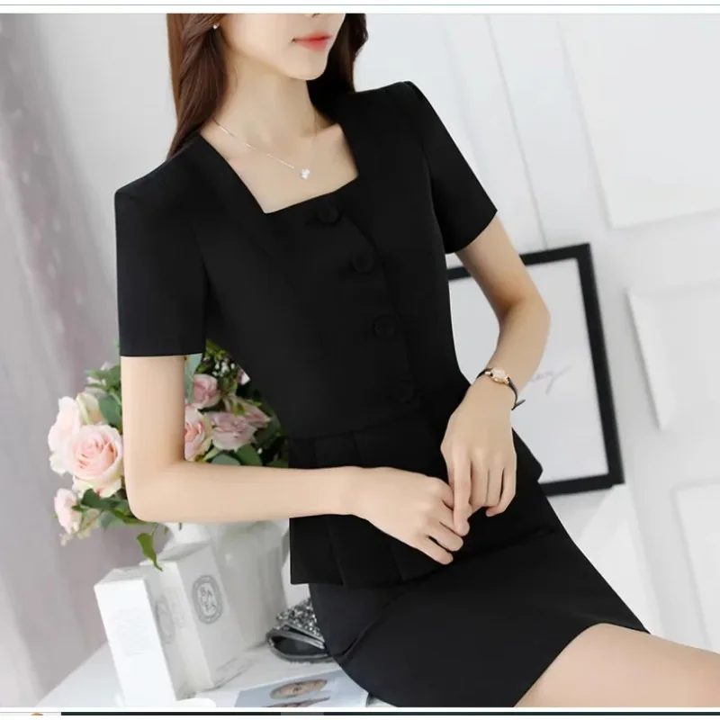 Summer short sleeved professional suit, stylish and fashionable hotel front desk work clothes