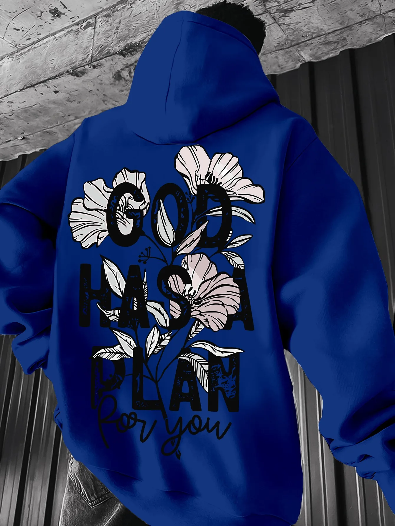 Herren-Hoodie „Gott hat einen Plan für dich“ Blumendruck Kapuzenpullover Lässiger Langarm Loser Pullover Hoodie Streetwear – Detail 14