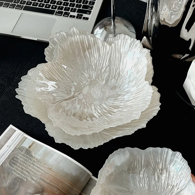 Flower Glass Plate Trays Decorative Jewelry Dish Tray Crystal Fruit Plate Household Snack Holder  Trinket Dish Table Decoration
