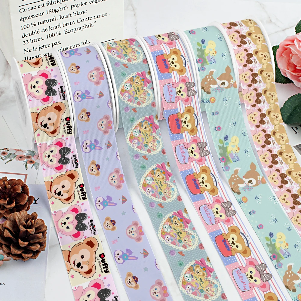 Disney Bear Japanese Cartoon Duffy Printing Grosgrain Ribbon 5Yards for DIY Hair Bows Merry Party Dec Meterials