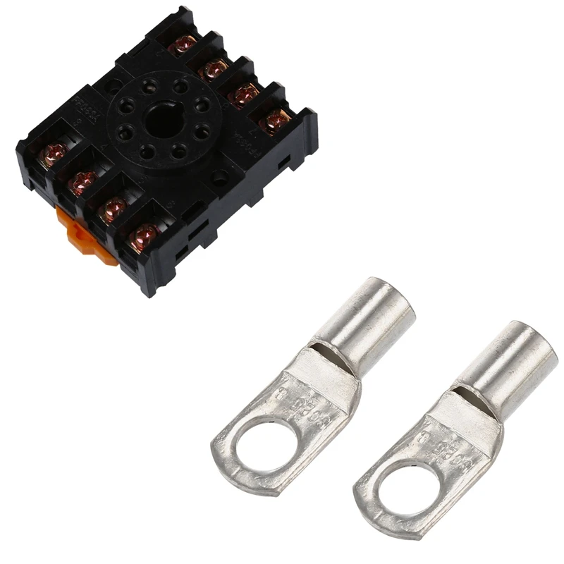 New 8 Round Pin 8-Pin PF083A Relay Base Socket With 10 Copper Tube Lug Battery Starter Cable Welding Crimp Terminal Ring