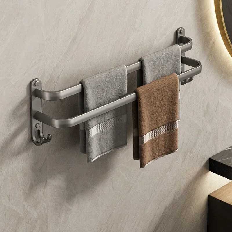 

Double Layers Wall Mounted Towel Rack European Style Gray Bathroom Stainless Steel Shelves Kitchen Drainage Towel Racks