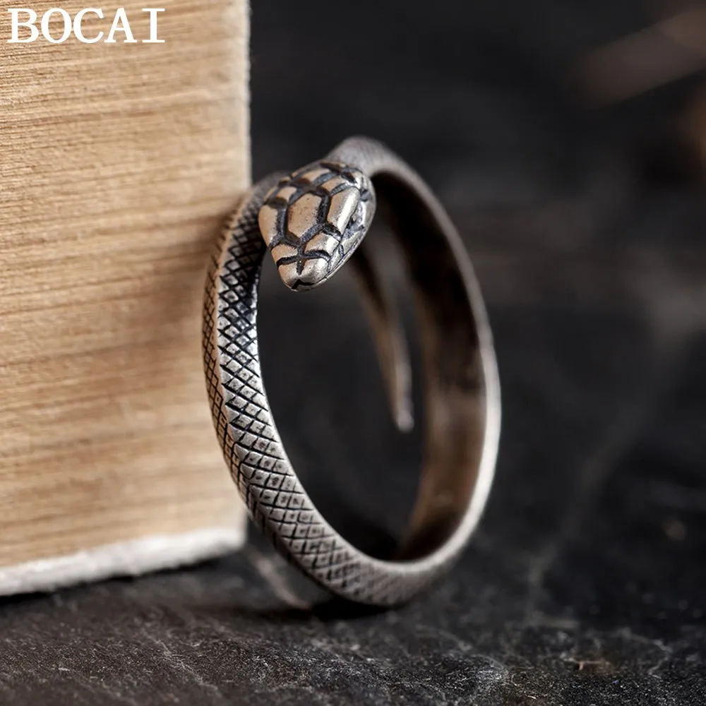 BOCAI New S925 Sterling Silver Jewelry Vintage Hip-hop Spirit Snake Engagement Ring Selected Gifts For Men And Women