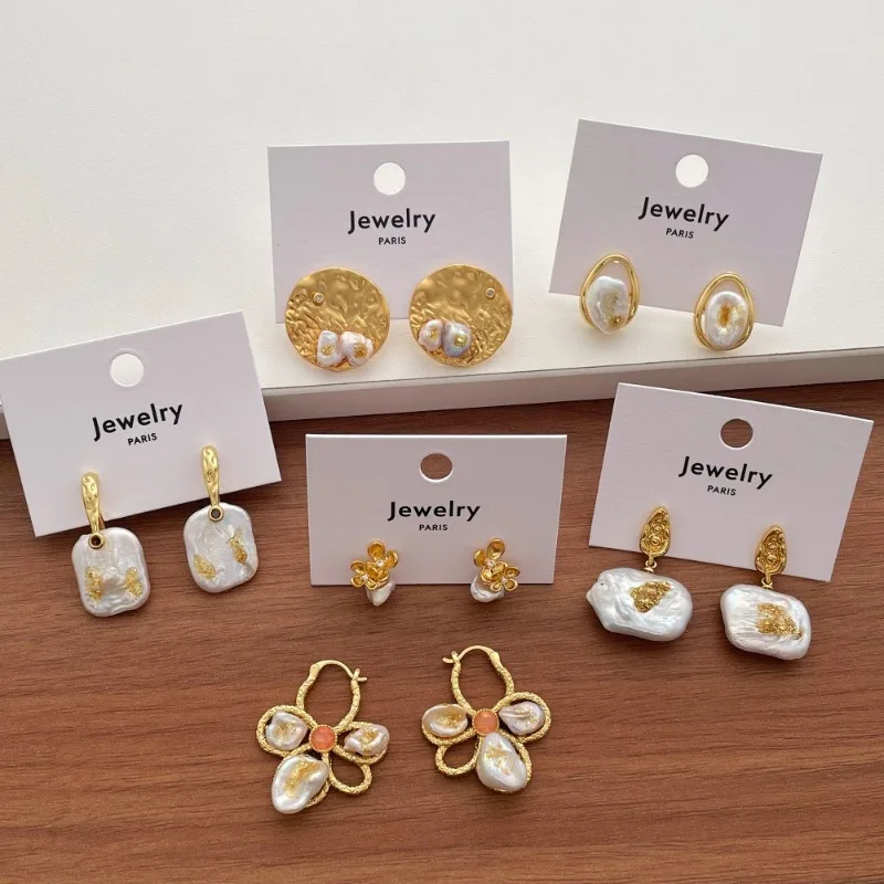 Minar Fairy Multiple Irregular Freshwater Pearl Flake Round Flower Geometric Dangle Earrings for Women Real Gold Copper Alloy