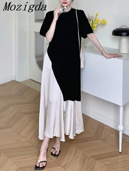 Summer Long Dress Women Irregular Pleated Patchwork Fashion Ruffle Ladies Dresses Korean Loose Casual Woman Short Sleeve Dress