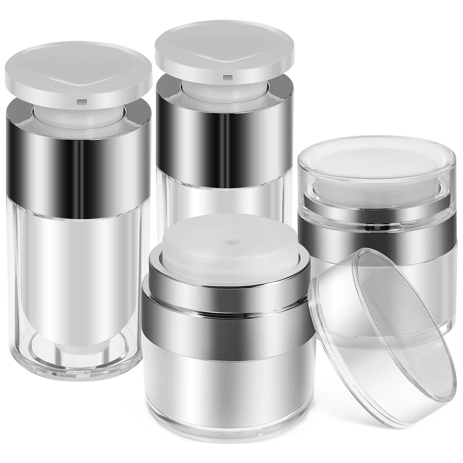 

4 Pcs 15ml Acrylic Airless Pump Bottles Cream Jars Travel Skincare Containers for Lotions Moisturizers Serums Vacuum