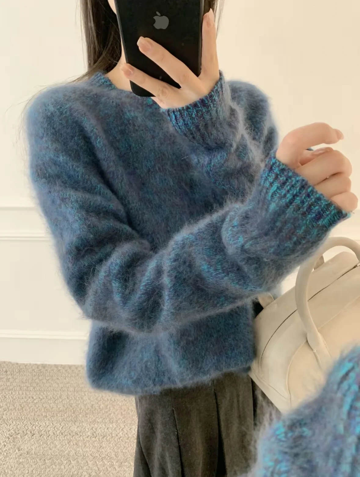 

Элитный женский вязаный свитер Fce: новая осенне-зимняя коллекция, теплый шелковый топ с цветочным узором, синий цвет, вязаный свитер-пуловер.