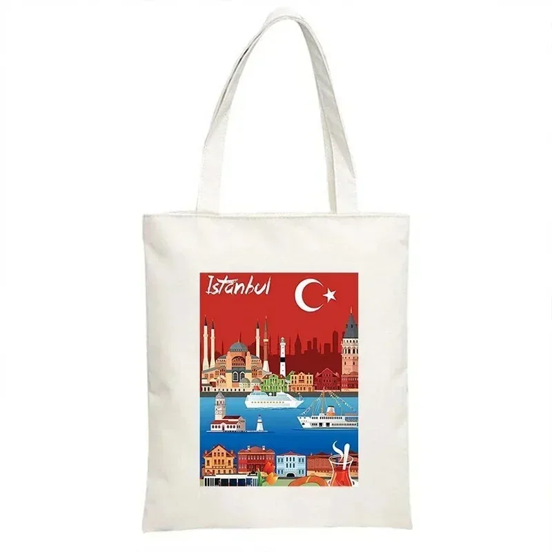 Paris Cityscape Women Shoulder Bag Tokyo Sydney Architectural Logo Eco Tote Large Capacity Portable Canvas Casual Shopping Bag