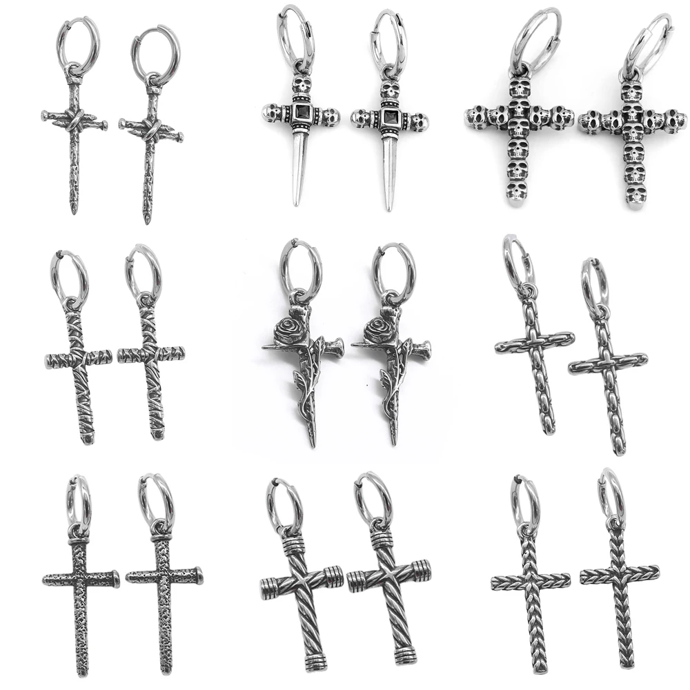 Trendy Charms Verschiedene Kreuz Tropfen Ohrring für Frauen Beliebte Edelstahl Nagel Kreuz Earing Christian Schmuck Geschenk Dropshipping