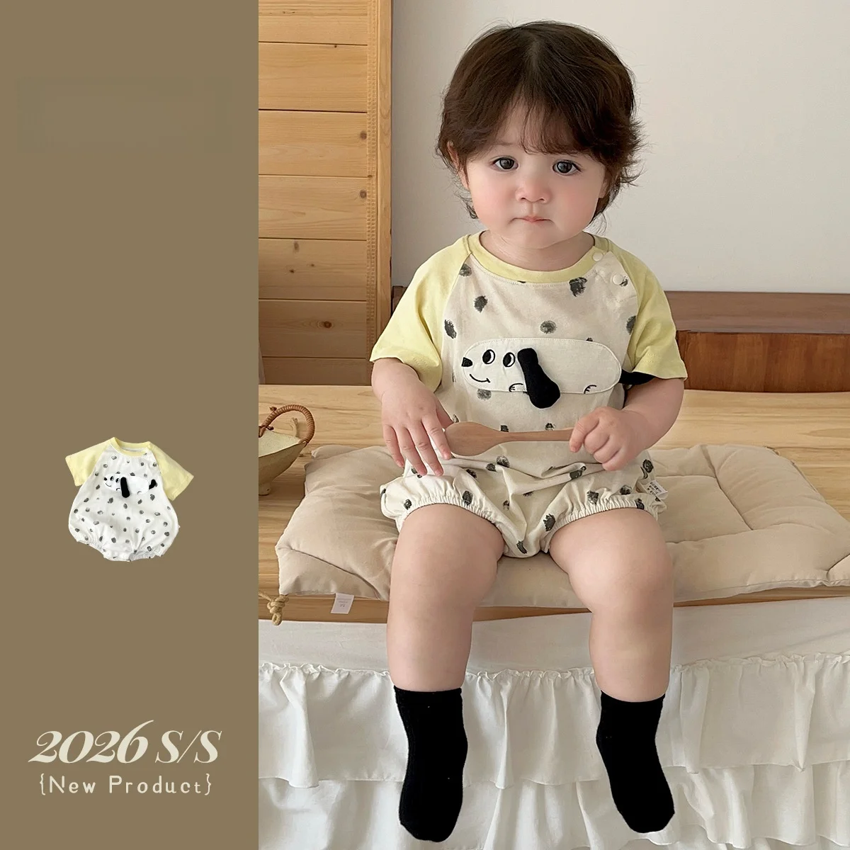 Body Infantil de Verão para Bebê, Manga Curta, Estampa de Cachorro e Bolinhas, Roupa para Engatinhar, Respirável, Leve, Algod...