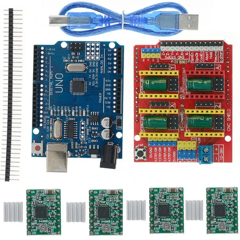cNC Shield V3 Engraving Machine 3D Printe+ 4pcs DRV8825 Or A4988 Driver Expansion Board For Arduino + UNO R3 With USB Cable