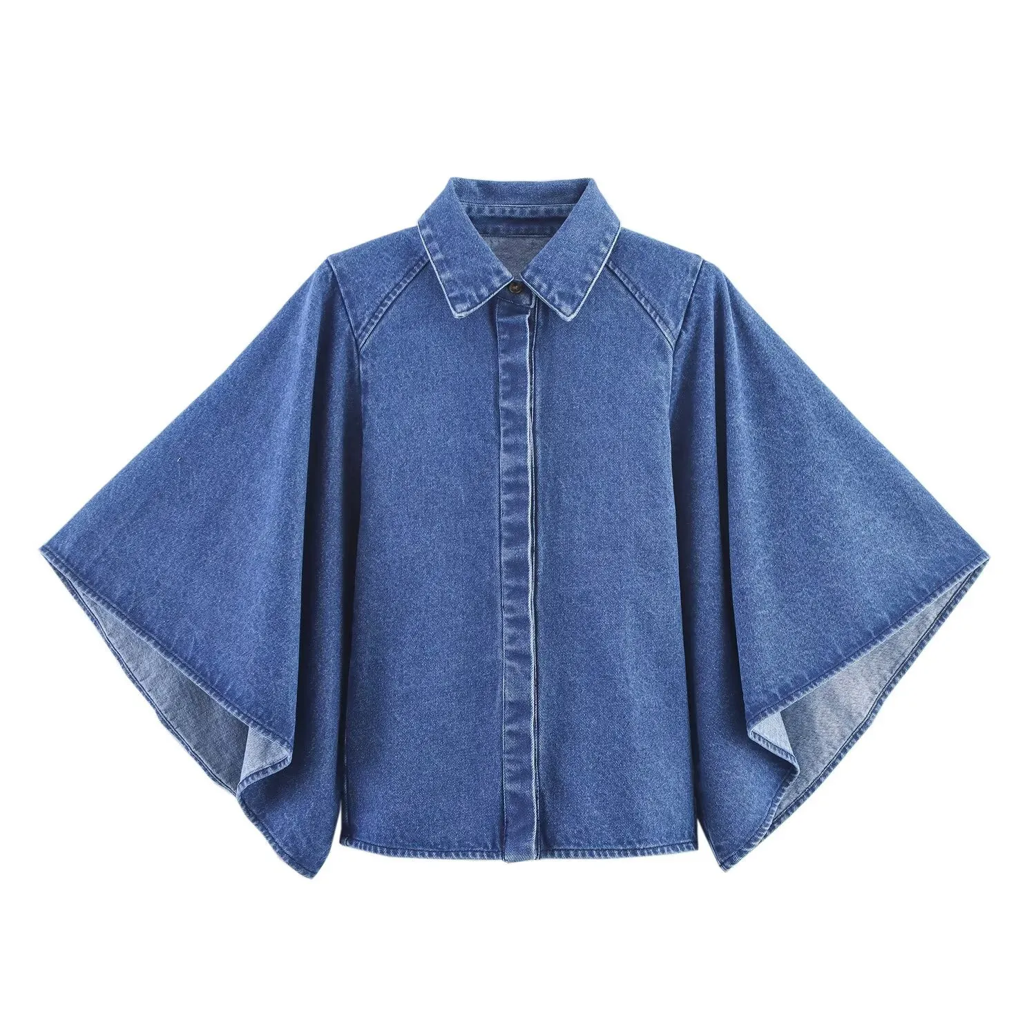 

MYST&ZA2025 Autumn New Arrivals Women's Solid Color Long Sleeve V-Neck Casual Denim Shirt Top