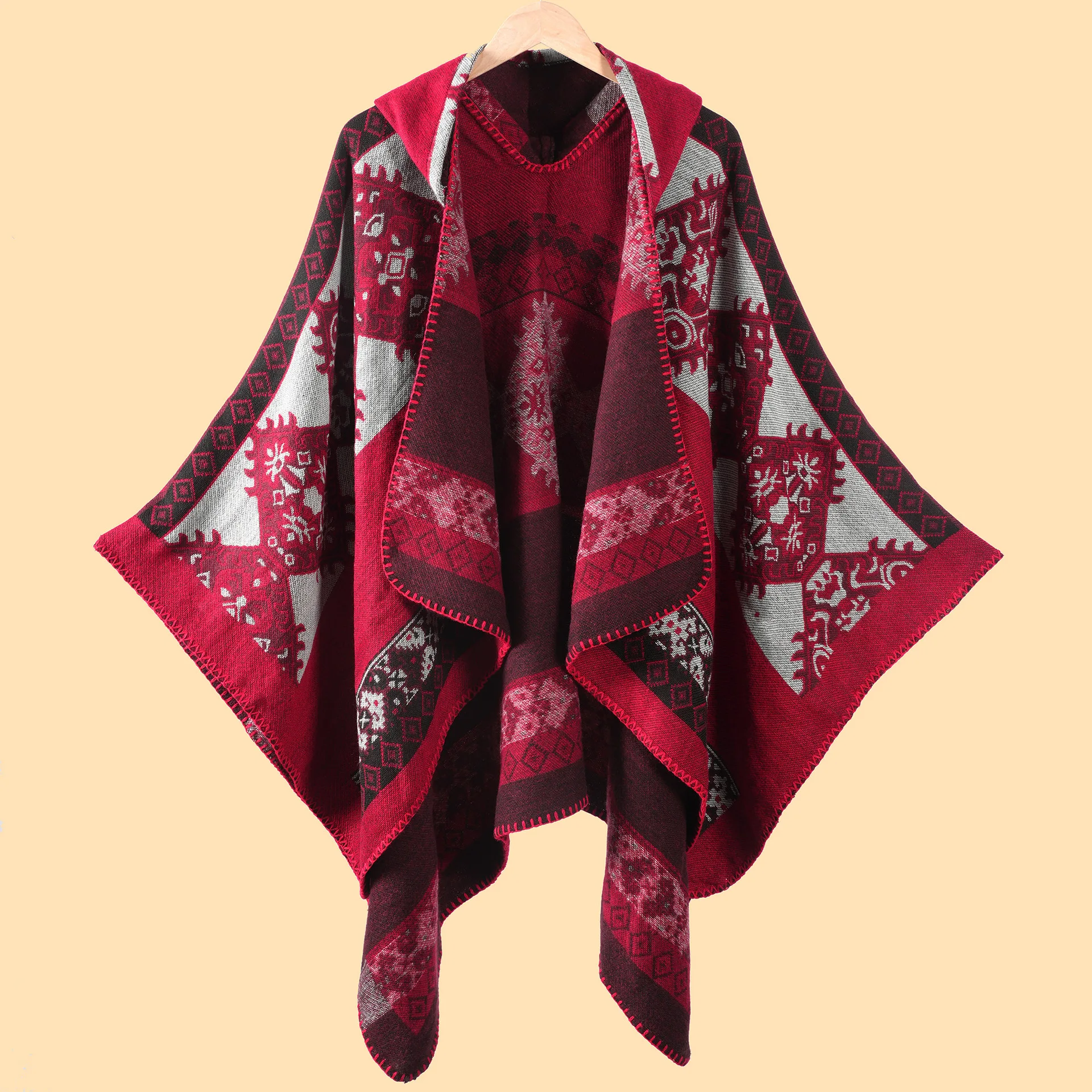 Nouveau Poncho femmes à capuche gland géométrique couleur bloc écharpe Cape voyage photographie Cape chaude