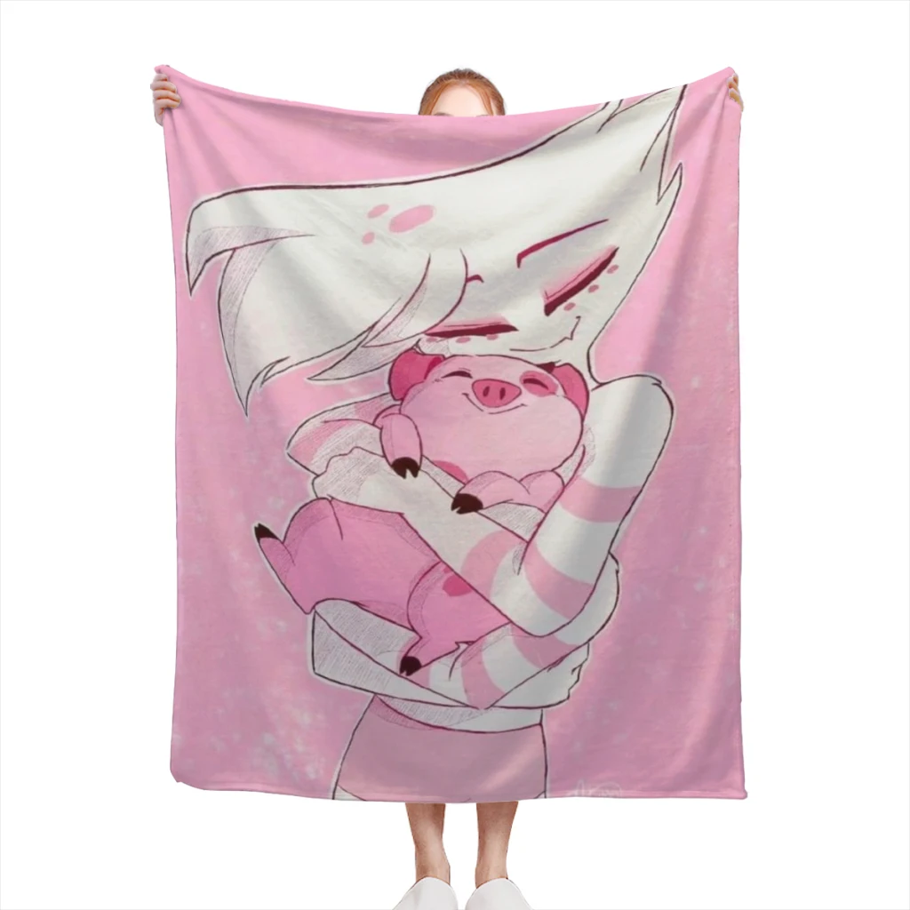 Angel Dust And Fat Nugget Hazbin:Pink:Hotels Blanket Style Home Textile Flannel Soft Throw Blanket Bedding Sofa Cover for Kids