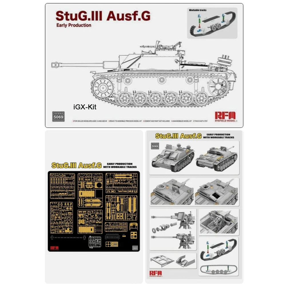 Rye Field 5069 1:35 Scale StuG III Ausf G Early Tank w/Workable Track Links Vehicle Plastic Assembly Model Building Kit