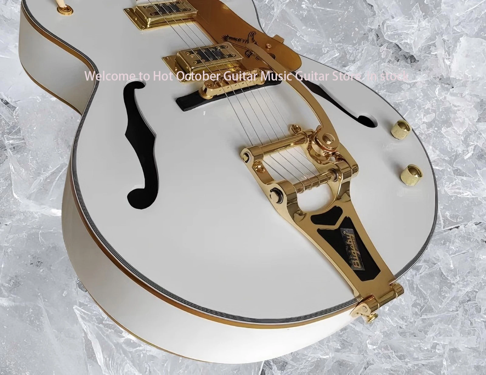 حار بيع نوعية جيدة الأبيض Fal-con شبه جوفاء الجسم الجاز الغيتار الكهربائي مع Bigs Tremolo الأبنوس الأصابع ، جودة عالية يمكن