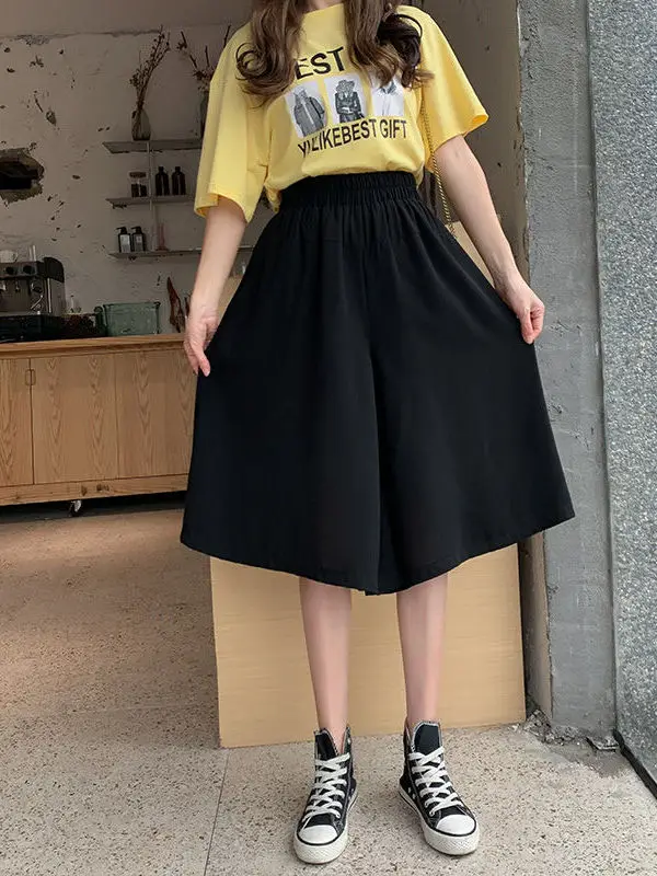 

plus Size Loose Wide Leg Pants Elastic Waist Conceal Hip Five-Quarter Shorts Comfortable Breathable Korean Style Casual Trousers