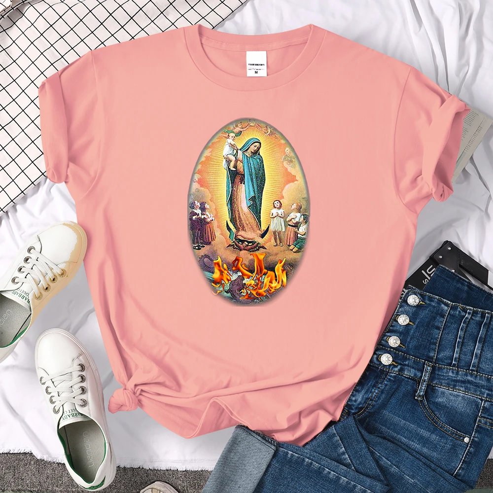 Women Virgin Mary Of Guadalupe Printed T Shirt Cartoon Harajuku Female Short Sleeve Top Tee O-Neck Casual Tshirt Woman T-shirt