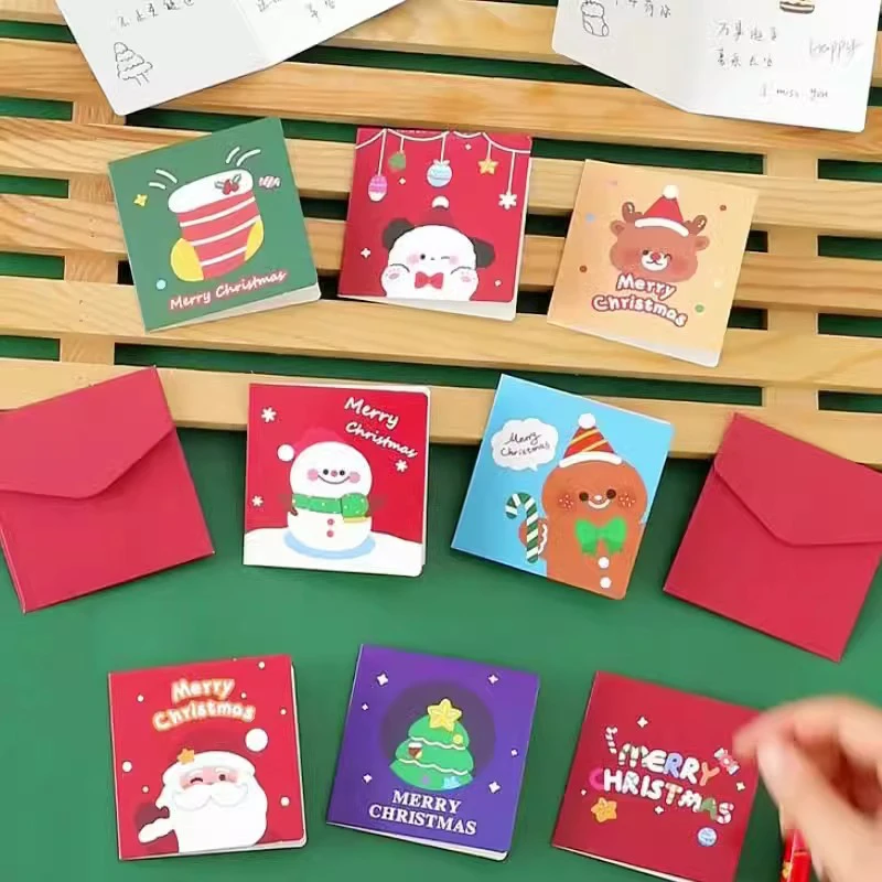 10Pcs Cartoon Christmas Greeting Cards Kids Mini Christmas Blessing Greeting Card Universal Greeting Cards Festival Message Card