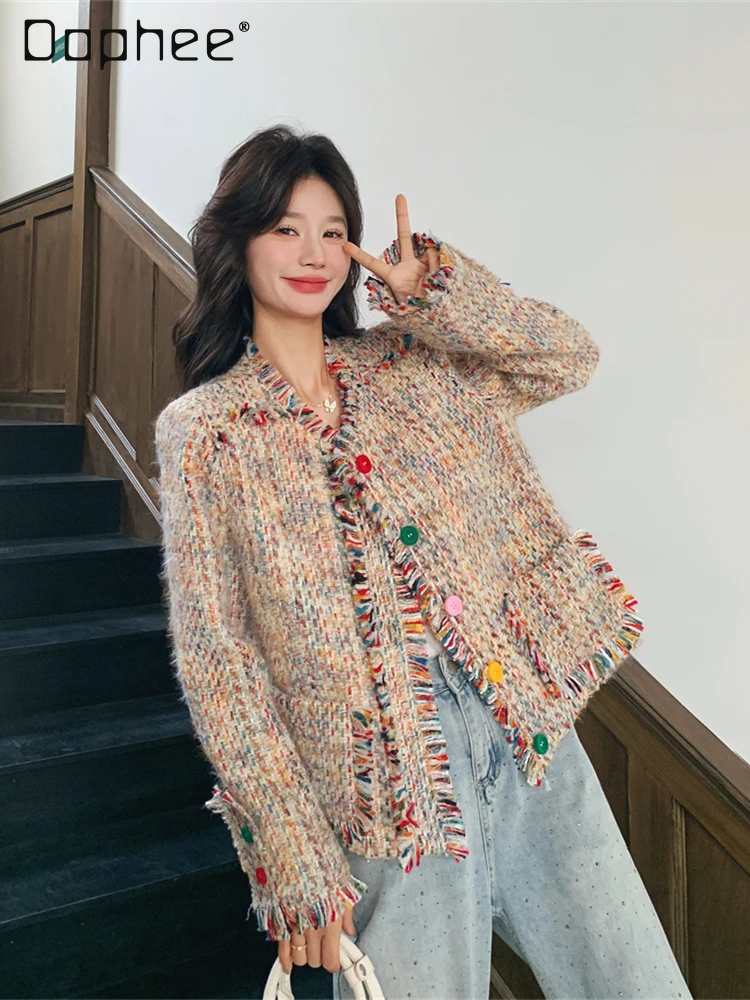 Giacca con frange di colore dolce temperamento donna primavera autunno nuova moda grazioso cappotto cardigan lavorato a maglia allentato monopetto