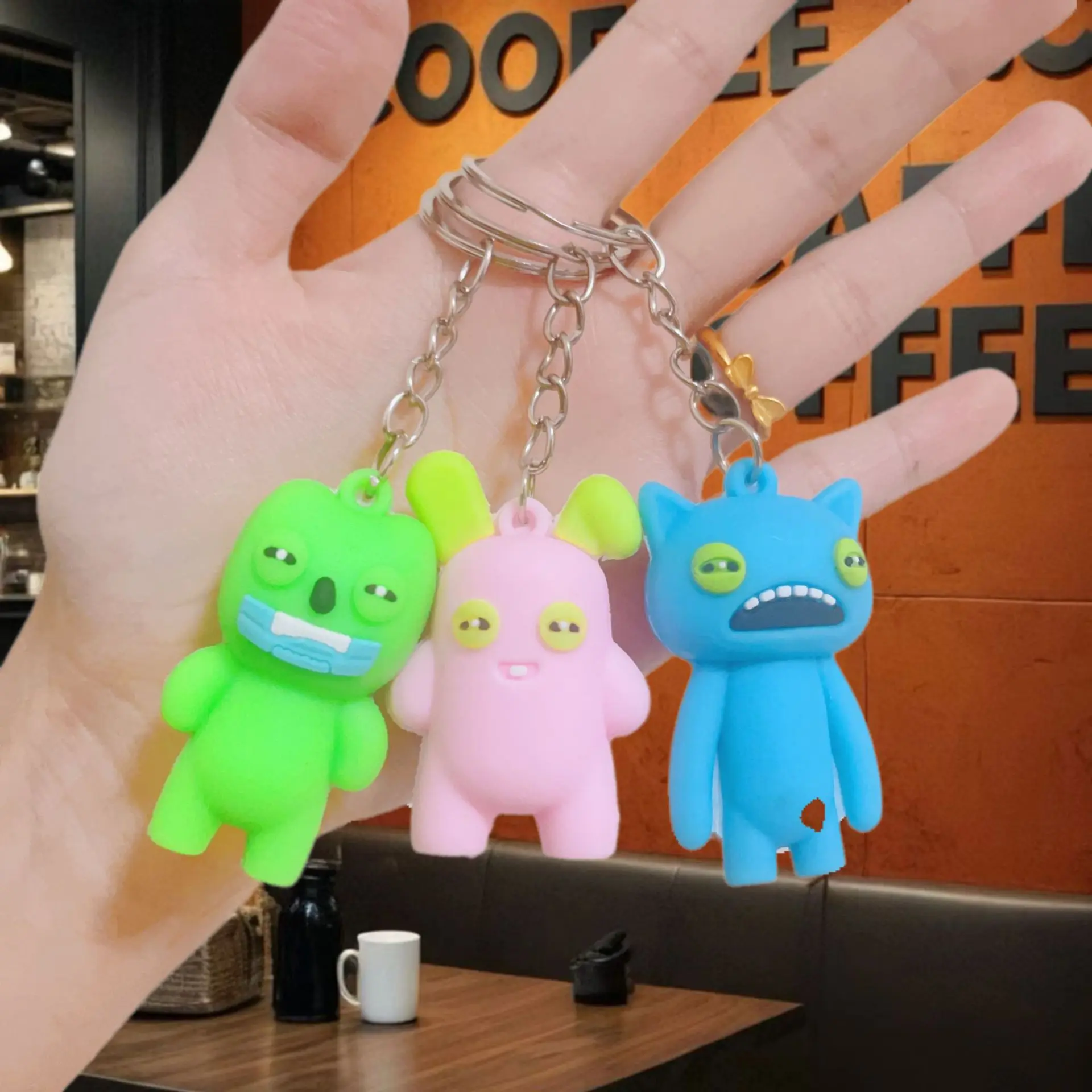 Fugglers Cute Keychains Ugly Teeth Monster Car Keys Chain Toys Kids Backpack New Key Ring Bags Fashion Pendant Decoration Gift