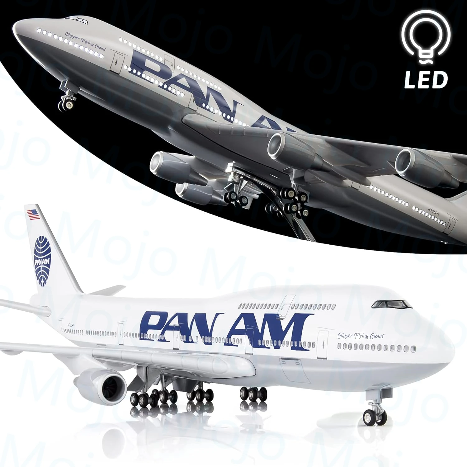 

1:150 Scale 47cm 747 Model Airplane PAN AM Boeing B747 Plane Models Diecast Airplanes with LED Light for Collection or Gift