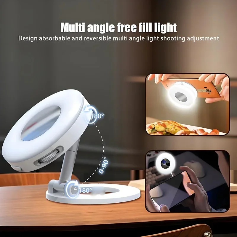 حامل هاتف مغناطيسي قابل للطي، قابل لإعادة الشحن 2 في 1، ضوء ملء مكياج للسفر، هاتف ذكي محمول لسطح المكتب، ضوء سيلفي للفيديو #2