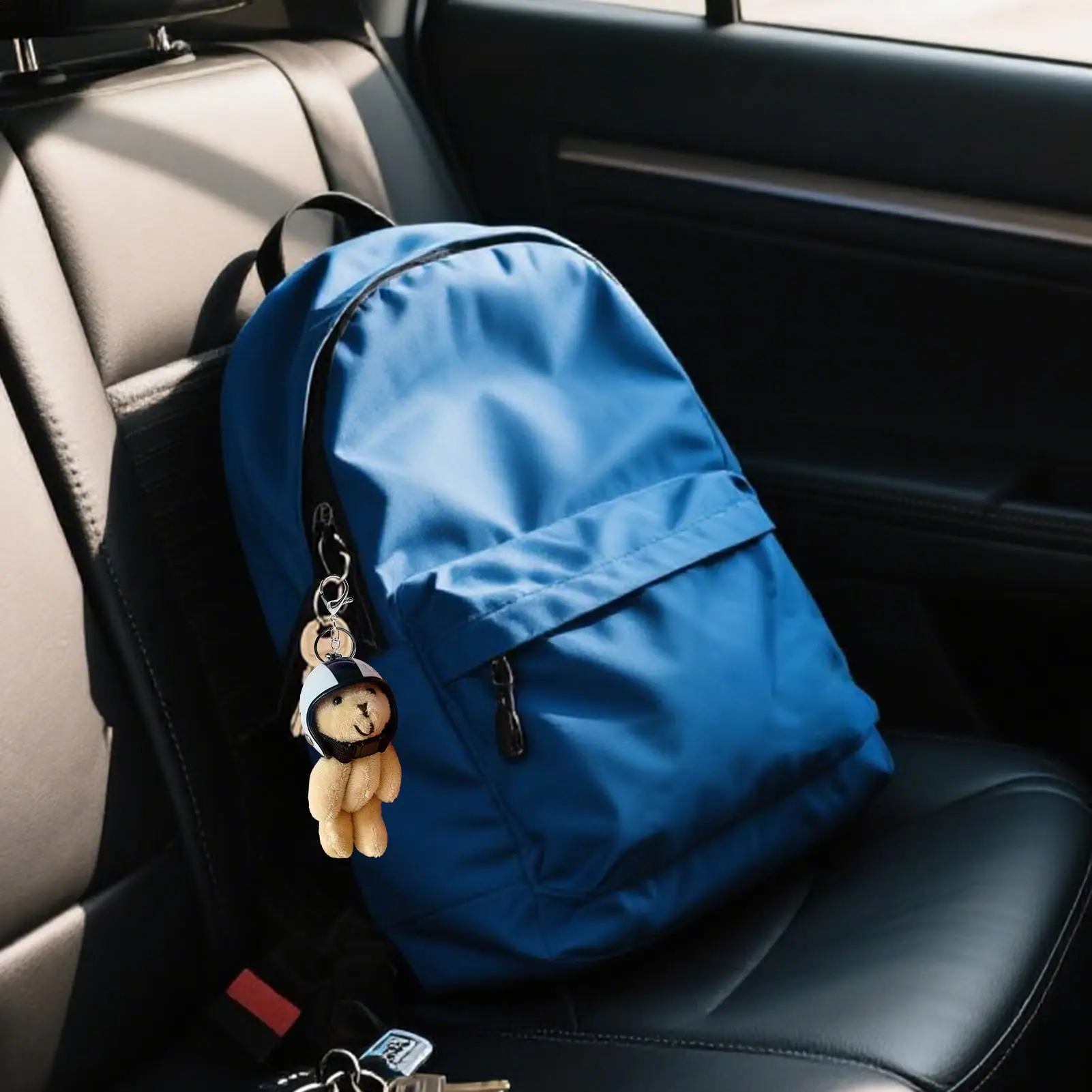 

Bear Keychain Helmeted Bear Stuffed Animal Backpack Keychain Stylish Pendant Animal Keyring For Women Travel Schoolbag Wallet