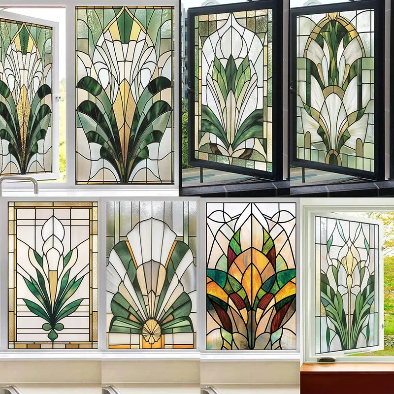 

European Style Retro Glass Film,Electrostatic Frosting,Adhesive Free Art Painting,Privacy Protection, Window Film, Stained Glass