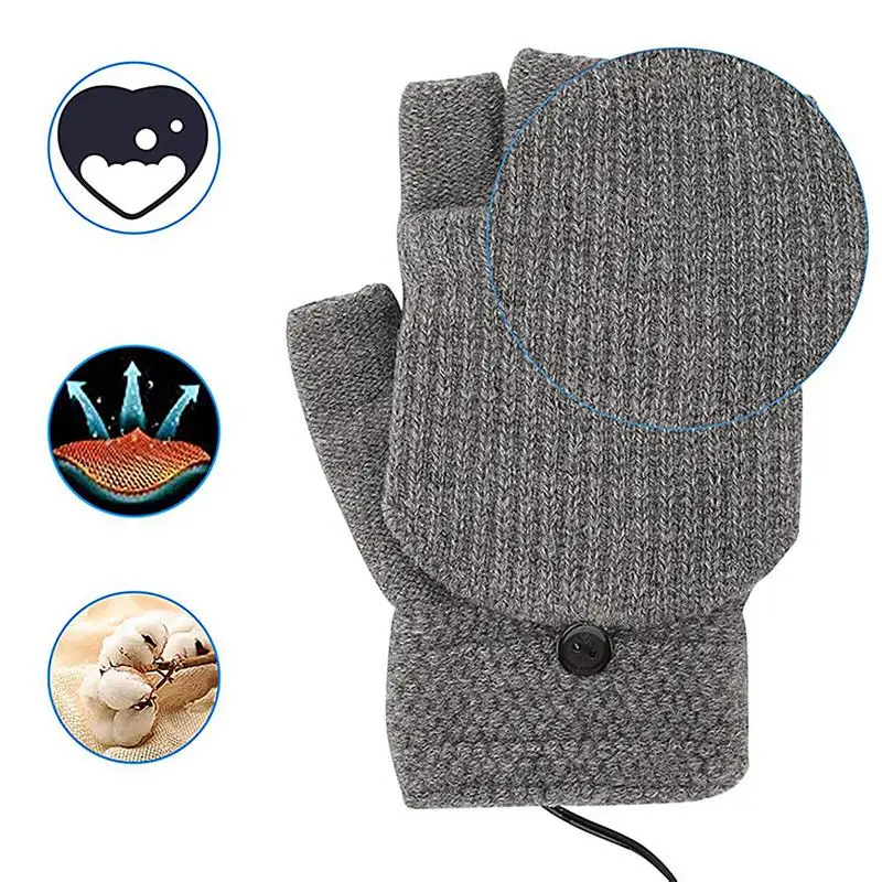 Guantes calefactables eléctricos, calentador de tejer, manos completas y medio sin dedos, lavable a mano, enchufable, 3 ajustes de temperatura, pantalla táctil