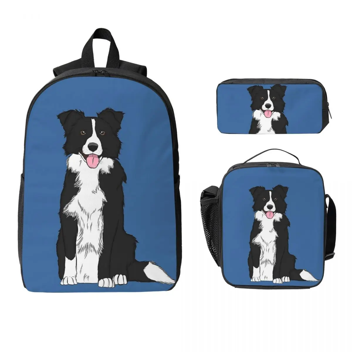 

Border Collie Backpack Student Boys Girls BookBag School Bag Laptop Shoulder Bags 3ps Insulated Lunch Bag Pencil Case