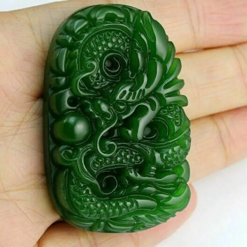 Chinese Hetian Jade Hand-carved Dragon Pendant Natural Green