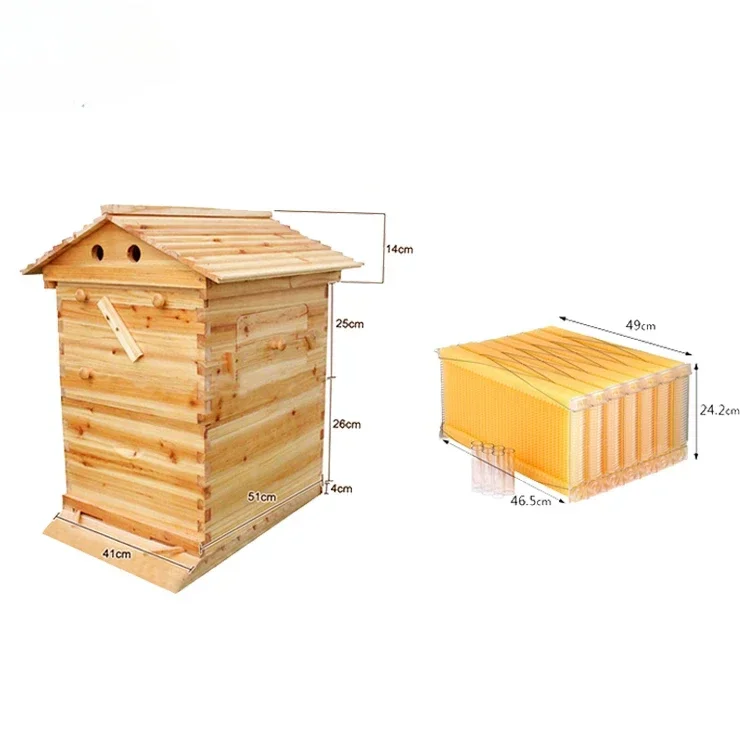 Automatic Beehive & 7 Auto Frames China Fir Wax Coated Self Flowing Bee Hive Beekeeping Boxes to Extract Honey