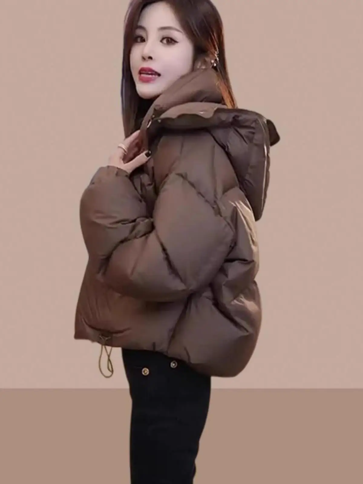 

Women's Puffer Jacket Hooded Thickened Bread Style Coat Winter Warm Cotton down Outerwear Korean Loose Fit Long Sleeve Zipper