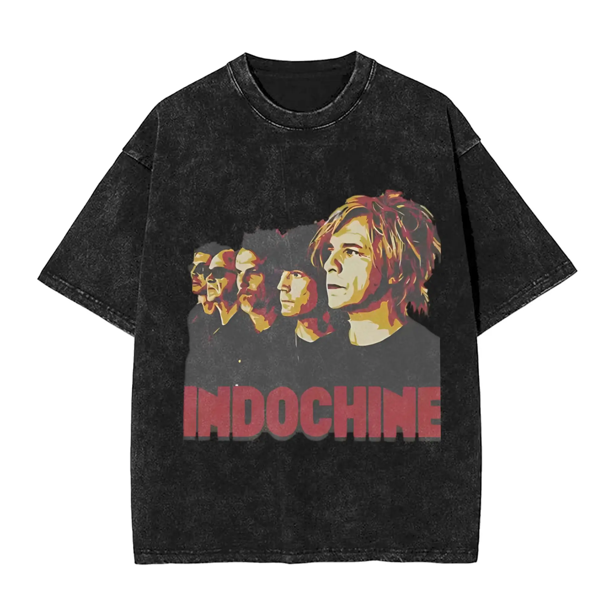

Винтажные футболки Indochine Tour 2025, мужские футболки с круглым воротником из чистого хлопка, стираные футболки с музыкальными футболками с короткими рукавами, одежда с принтом