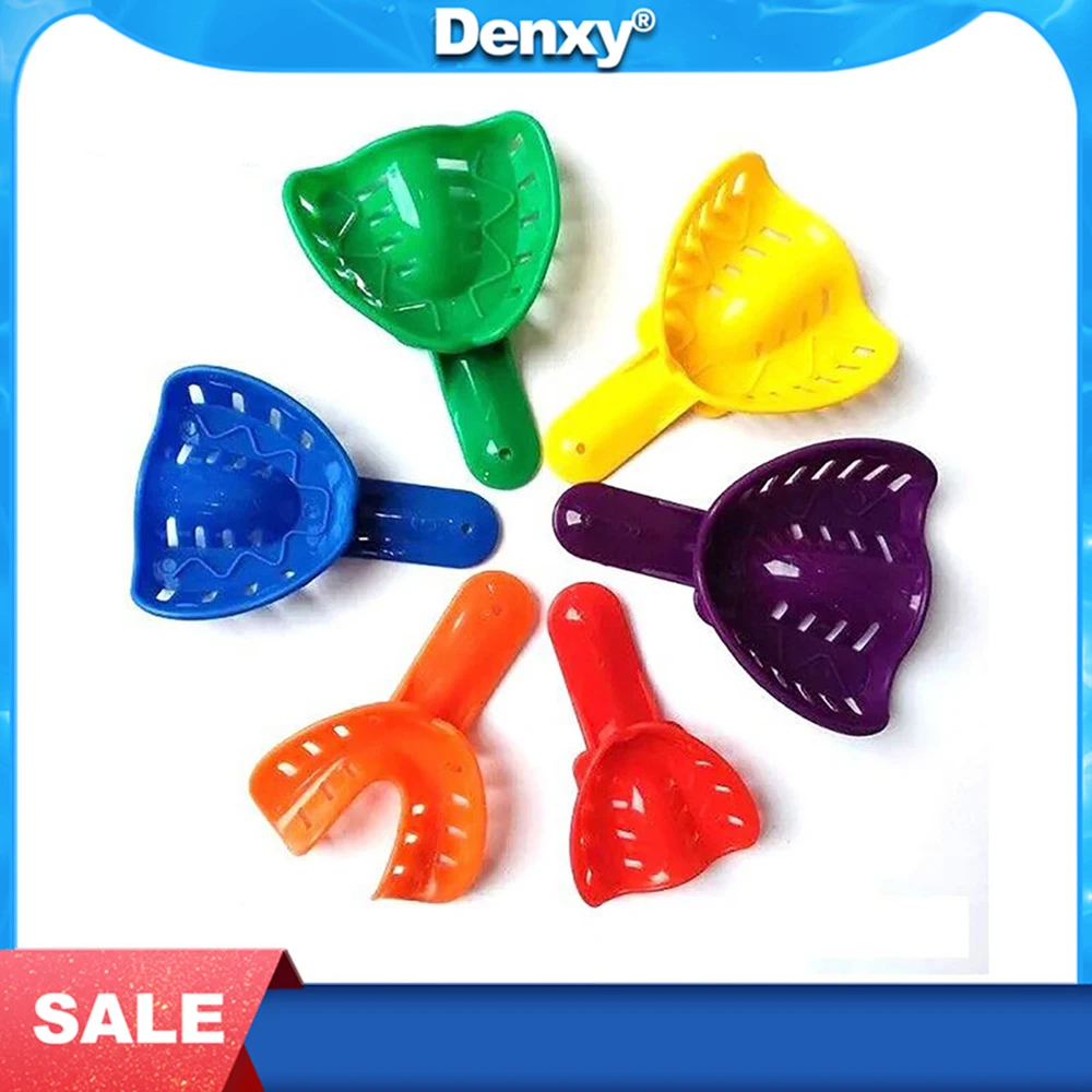 

Denxy 12 pcs/Bag Dental Disposable Impression Trays Colorful Plastic Materials Teeth Holder Denture Model Dentist Tools