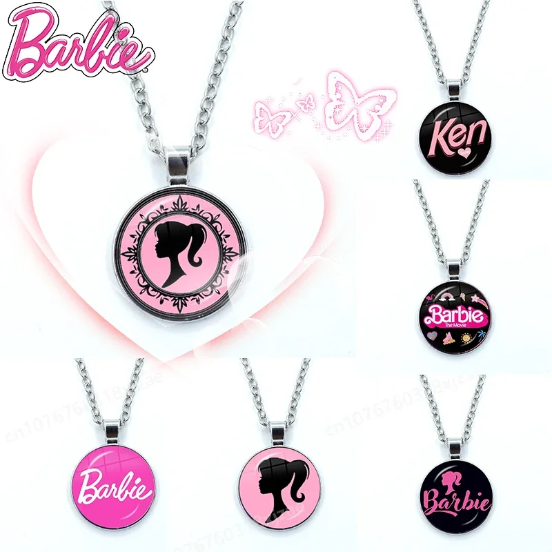 Barbie Pink Necklace Cartoon Doll Movie Figure Girls Time Gemstone Pendant Peripheral Accessories Cute Birthday Christmas Gifts