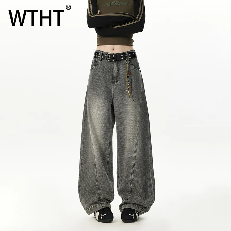 

WTHT Fashion 2025 Autumn Men's Gradient Loose American Style Denim Pants Trendy High-waisted Straight Jeans Male 2A1512