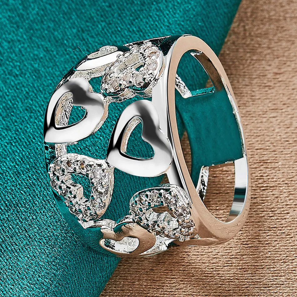 URMYLADY Anhänger aus 925er-Sterlingsilber mit hohlem, glattem Herz und Zirkon, 7–10 # Ring für Frauen, Hochzeit, Verlobung, Modeschmuck – Detail 3