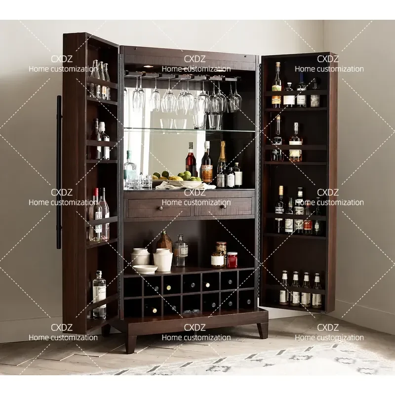 Custom High End Traditional Retro Postmodern Home Wine Cabinet Red Oak Dining Sideboard for Red Wine Storage Furniture