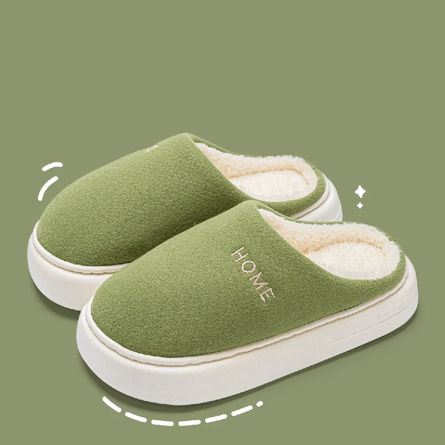 Simple plush casual slippers, non-slip student dormitory thick-soled cotton slippers, fashionable autumn and winter indoor shoes