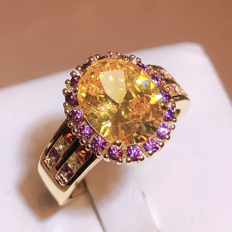Women's Trendy Citrine Geometry 925 Sterling Silver Ring