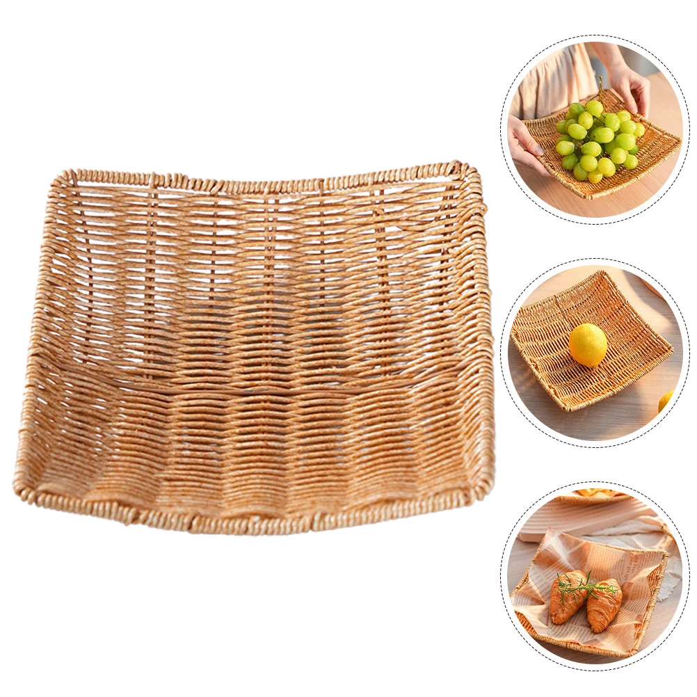 

Creative Snack Storage Tray Square Imitation Rattan Woven Basket for Home Kitchen Fruit Bread Serving Household Retro Dry Nut